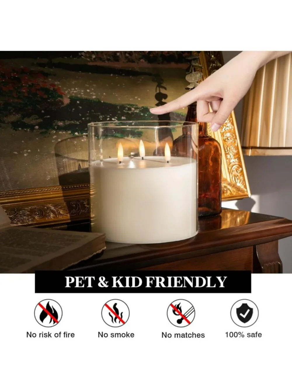 Extra Large 6x6 Flameless LED Candles with Remote - Real Wax, 3 Wicks, Perfect